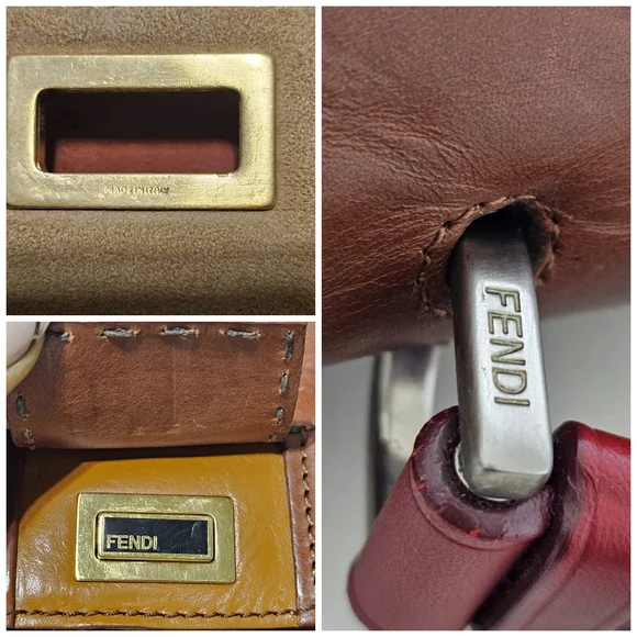 Fendi Silvana Bag Leather with Pequin Striped Canvas Brown - Picture 9 of 12